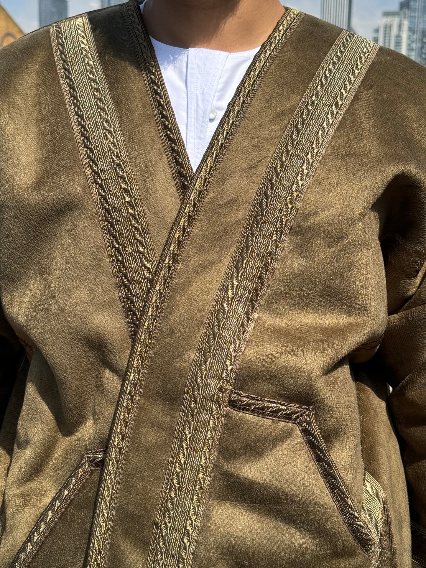 Olive green unzipped Fur coat