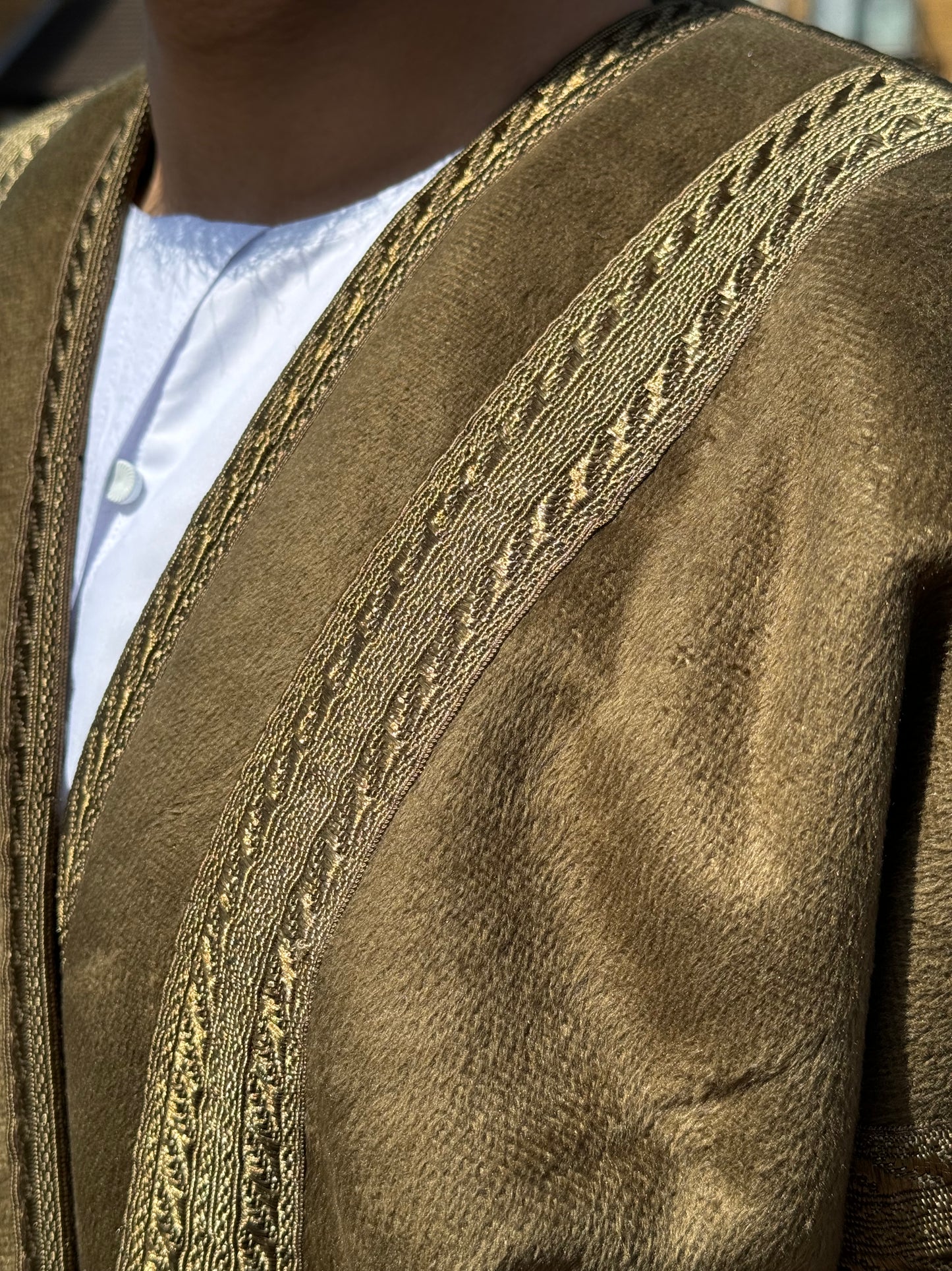 Olive green unzipped Fur coat