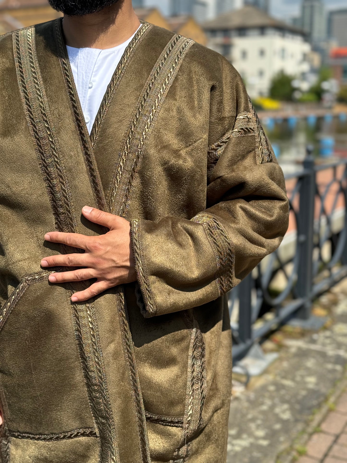 Olive green unzipped Fur coat