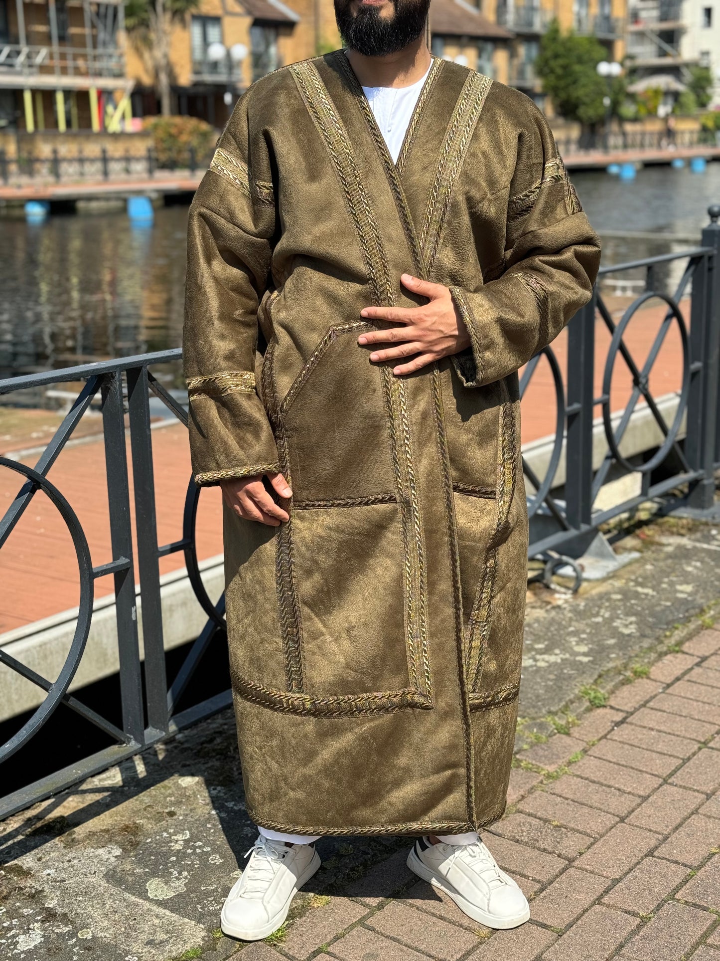 Olive green unzipped Fur coat